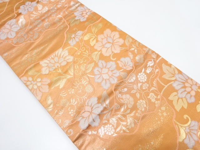 道長取りに草花模様織り出し名古屋帯